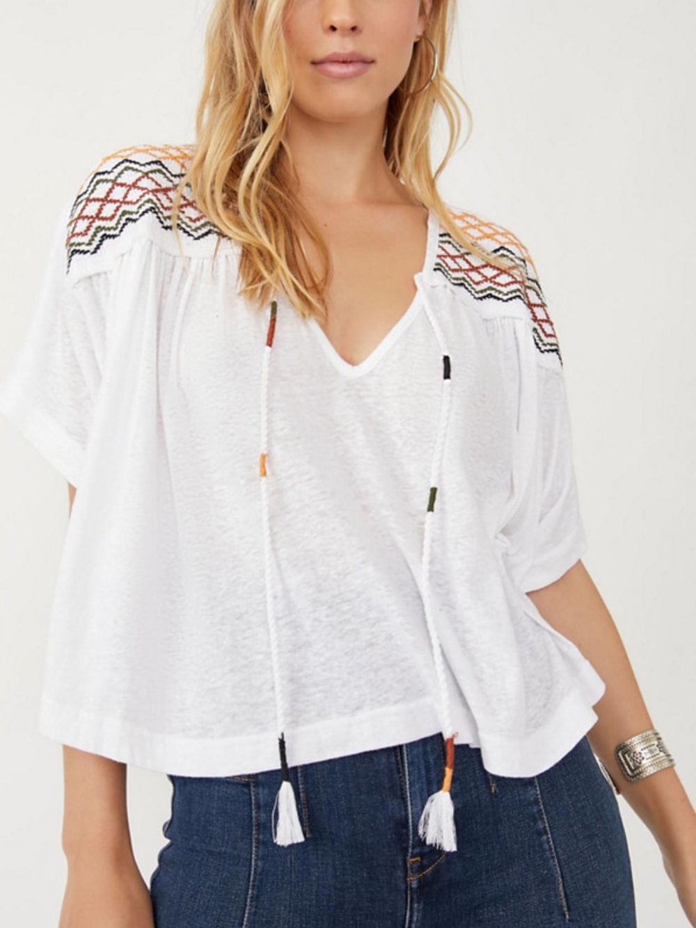 Free People Boho Embroidered Market Top